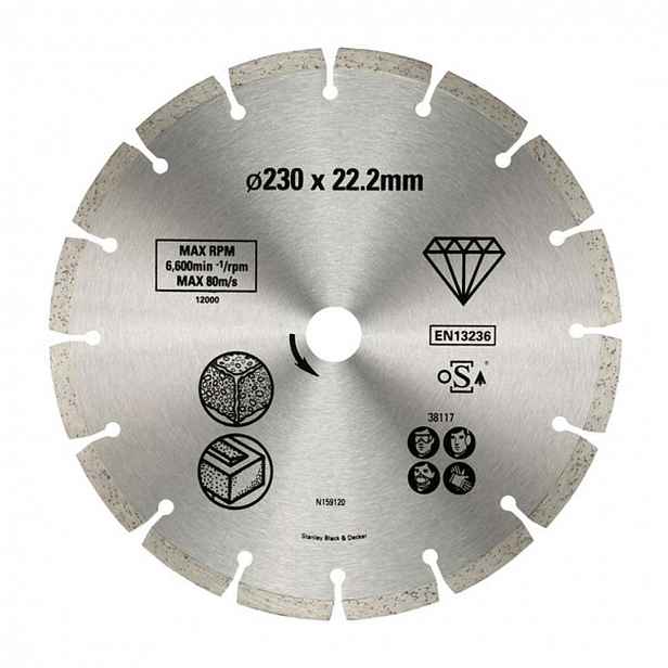 Stanley - Diamantový řezný kotouč na beton a cihly 230x22,2 mm STA38117-XJ