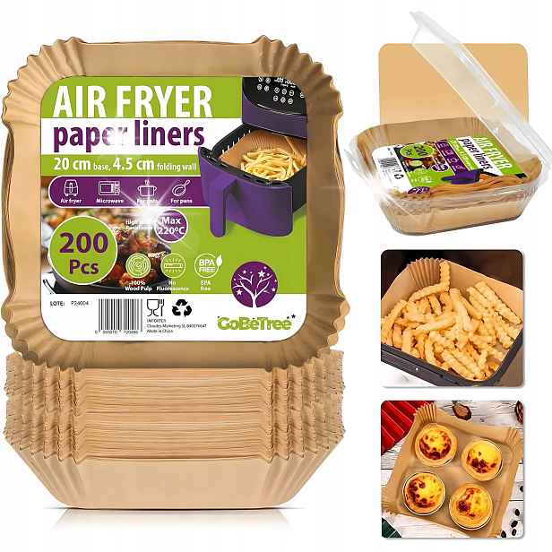 200 x Organizér Air Fryer Papír Do Beztukové Pečicí Fritézy sada