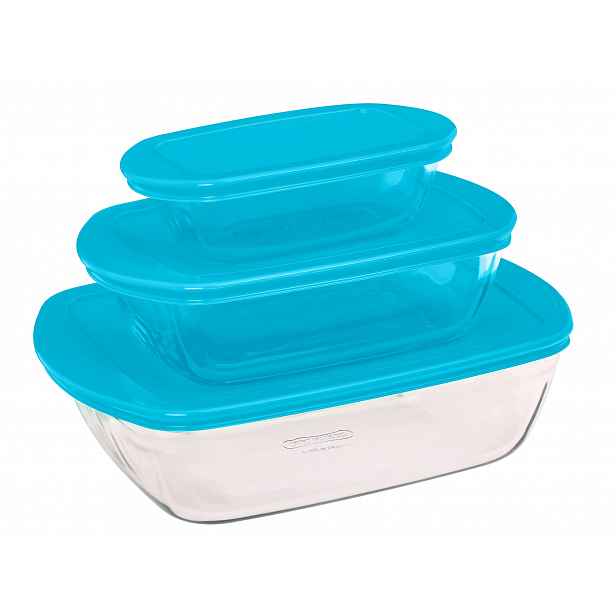 Sada 3x Žáruvzdorná nádoba Cook&Store Pyrex 0,4+ 1,2+ 2,5 L modrá