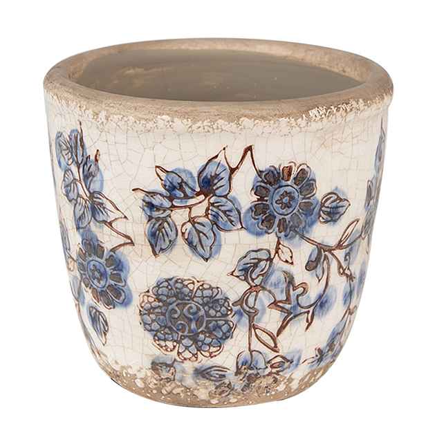 Keramický obal na květináč s modrými květy Blusia S - Ø 13*12 cm Clayre & Eef