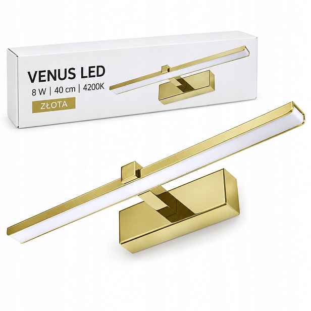 Venus zlatá Led lampa 8W 40 cm do koupelny nad zrcadlo 4200K IP44 580lm