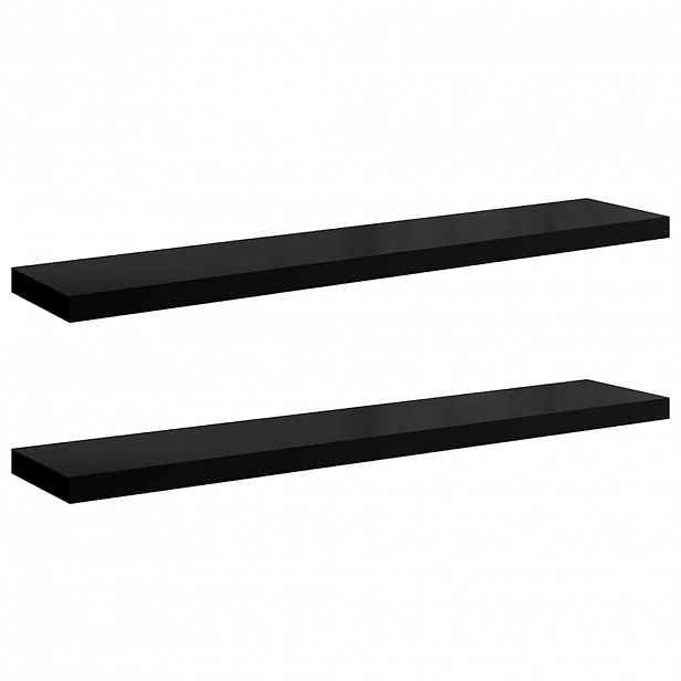 vidaXL Plovoucí nástěnné police 2 ks lesklé černé 120x23,5x3,8 cm MDF