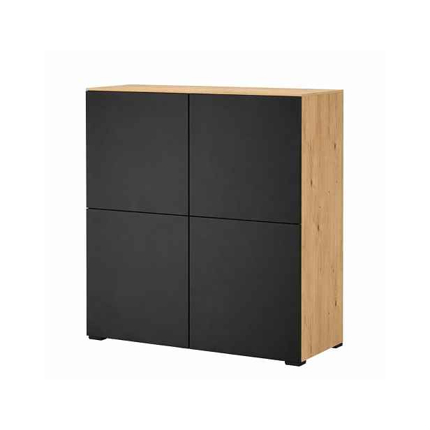 Komoda se skříňkami Logan 4D černý mat/dub artisan na nízkých nožkách