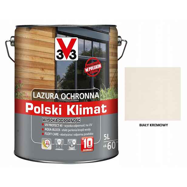 Lazura V33 Polský Klima 10 let 5 L odolná Bílý krémový satén