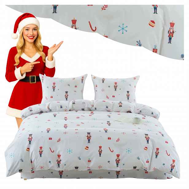 Povlečení 140x200 Sada Povlečení Vánoční bavlněný satén Vánoční stromeček Xmas