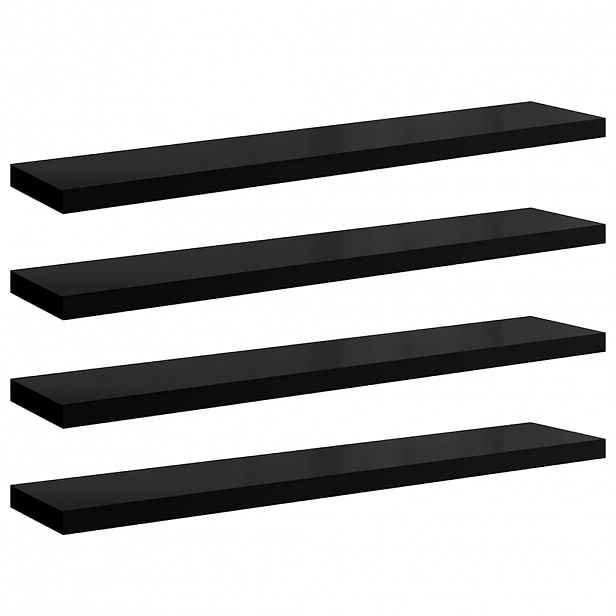 vidaXL Plovoucí nástěnné police 4 ks lesklé černé 120x23,5x3,8 cm MDF