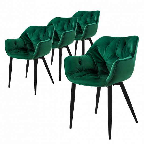 ML-DESIGN JÍDELNÍ ŽIDLE, sada 4 ks, tmavě zelený samet