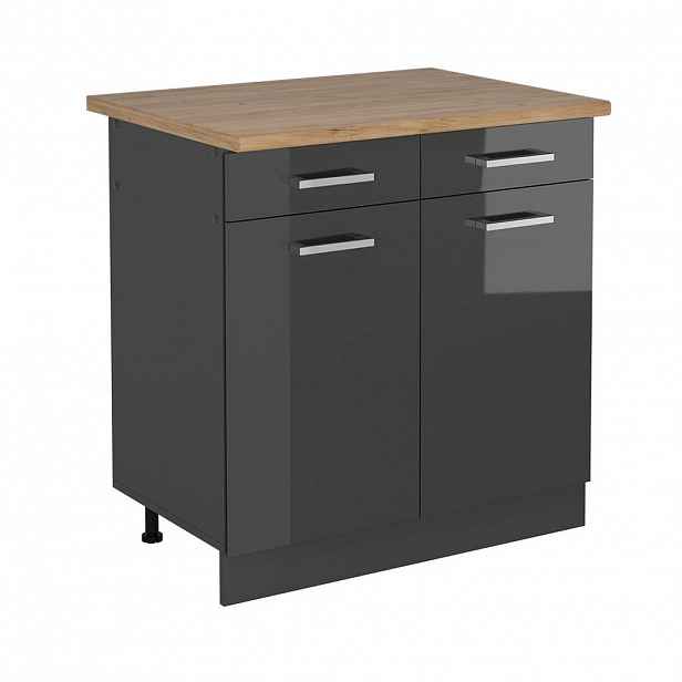 Vicco SPODNÍ SKŘÍŇKA KUCHYŇSKÉ LINKY R-Line Antracitový vysoký lesk 80 cm , PD Dub
