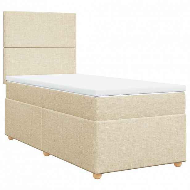 vidaXL Box spring postel s matrací krémová 90x190 cm textil
