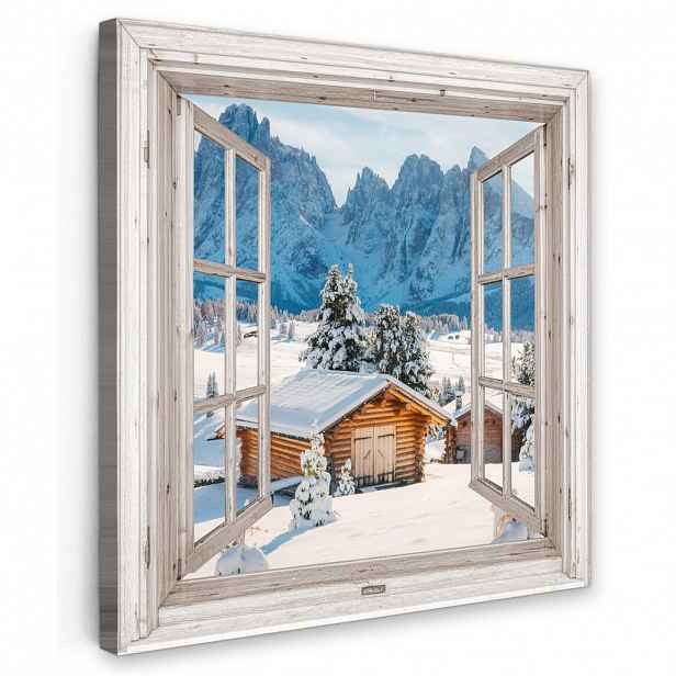 MuchoWow OBRAZ NA PLÁTNĚ Zimní krajina - Chata - Hory - Výhledy - výhled - Příroda 20x20 cm