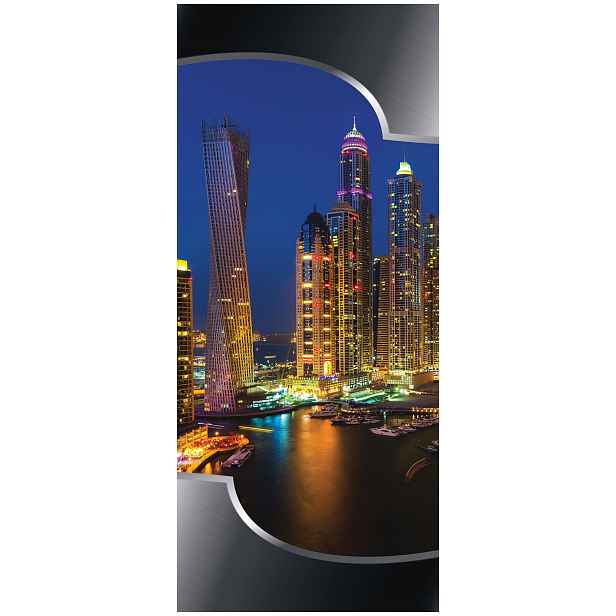 Samolepka Tapeta Dubai v noci panorama města mrakodrapy 91x211