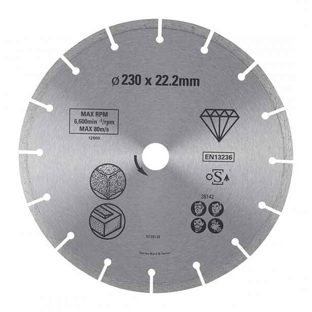 Stanley - Diamantový řezný kotouč na kámen a cihly, 230x22,2 mm STA38142-XJ