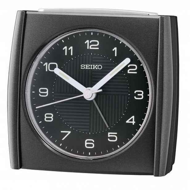 Střední Černý Čtvercový Budík Seiko QHE205J Alarm Tichý Mechanismus 9 cm