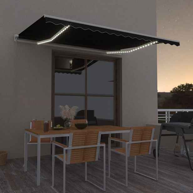 Ručně zatahovací markýza s LED světlem 450x300 cm Dekorhome Bílá / žlutá