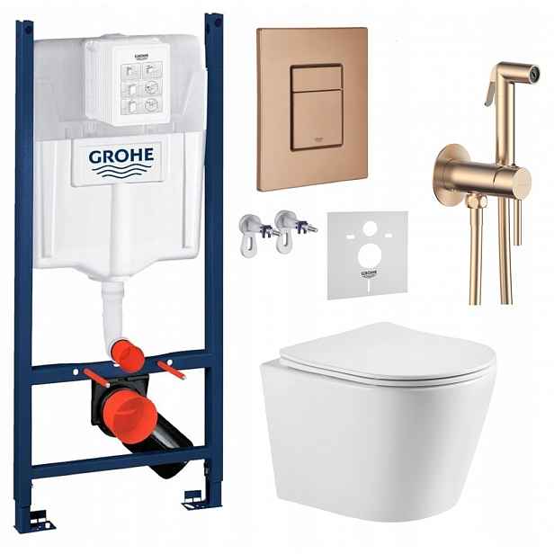 Sada Wc Rám Grohe Rapid s miskou Jess tlačítko měď baterie měď