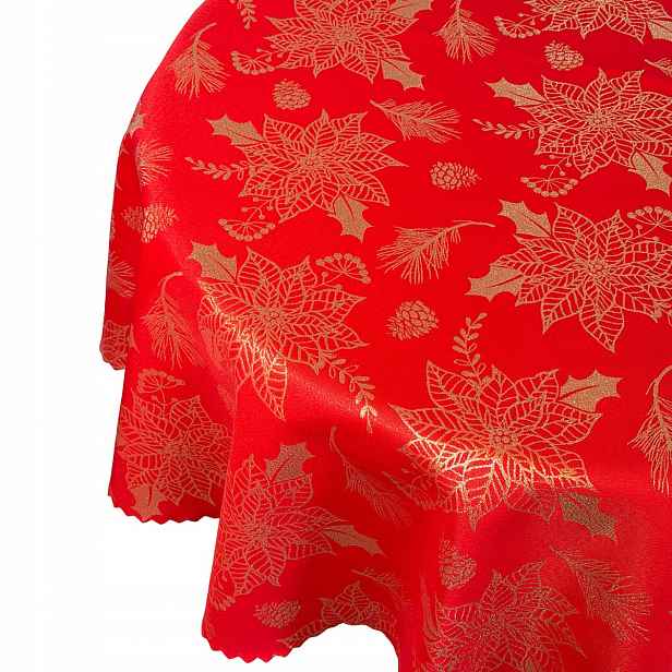 Vánoční ubrus Hvězda Červený Zlatý Kruh, průměr 140 cm