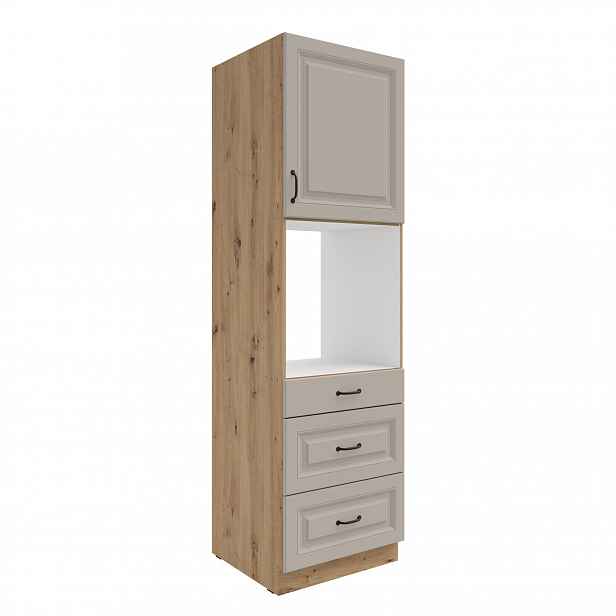 Vysoká skříňka pro vestavnou troubu Stilo 60 DPS-210 3S 1F - Premium Box Barva korpusu: Dub artisan, Barva dvířek: Clay Grey
