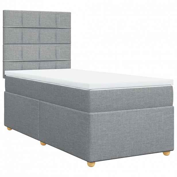 vidaXL Box spring postel s matrací světle šedá 90x190 cm textil