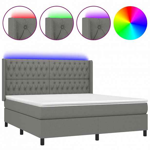 vidaXL Box spring postel s matrací a LED tmavě šedá 160x200 cm textil