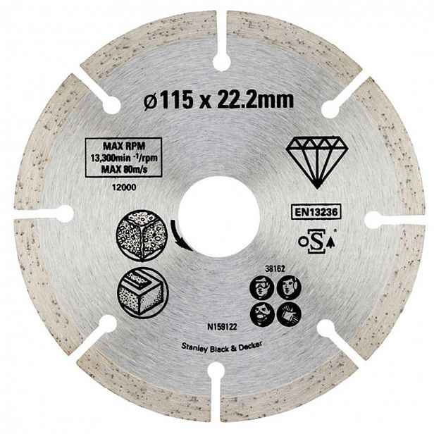 Stanley - Diamantový řezný kotouč na kámen a cihly, 115x22,2 mm STA38162-XJ