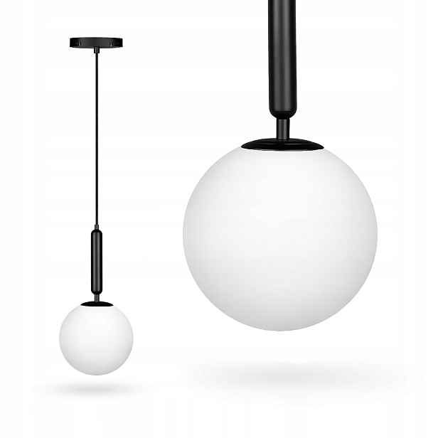 Závěsná lampa Thin 20 cm E27 černá mléčná koule pro Smart Track 48VDC