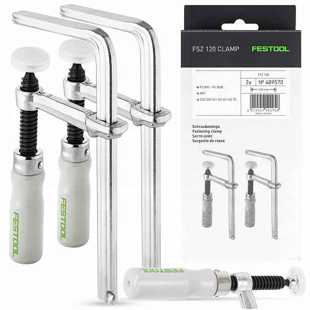 2x Šroubová svorka Festool Fsz 120 Stolařský upínací systém Svěrky pro lištu 489570