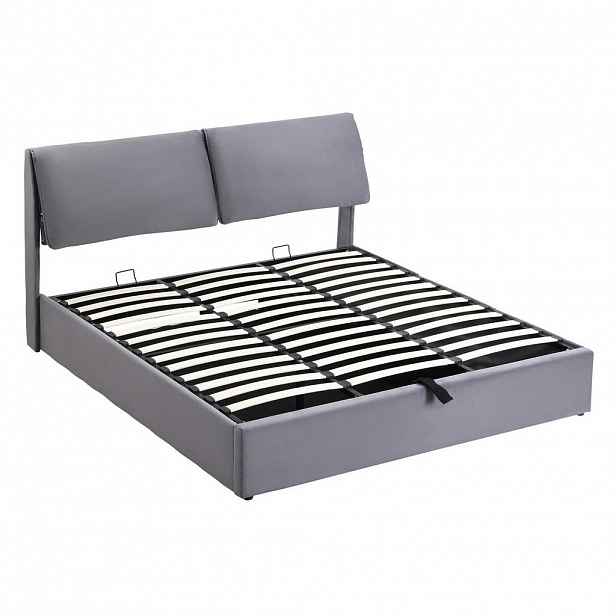 OKWISH ČALOUNĚNÁ postel 160/200 cm šedá ze sametu s úložným prostorem a 3 zásuvkami