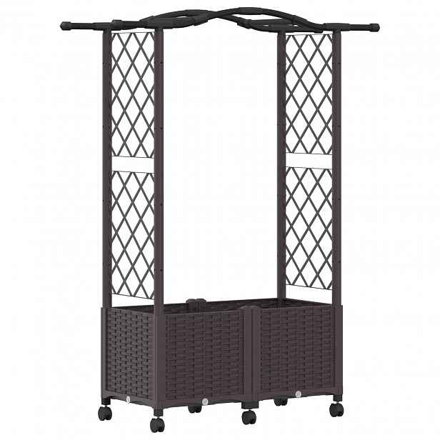 vidaXL Vyvýšený záhon s treláží a střechou Hnědá 125 x 40 x 144 cm PP