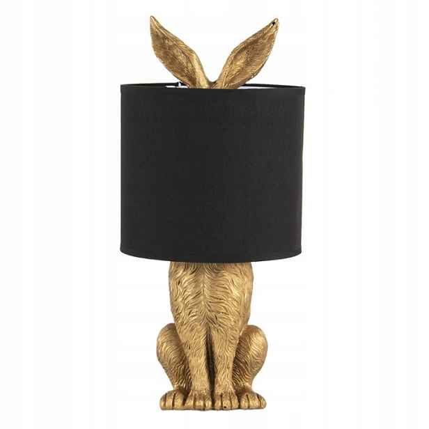 Zlatá stolní lampa králík s černým stínítkem Konijn 20x45 cm
