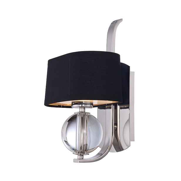 Nástěnná lampa stříbrná s černým stínidlem, skleněná ozdobná koule Quoizel
