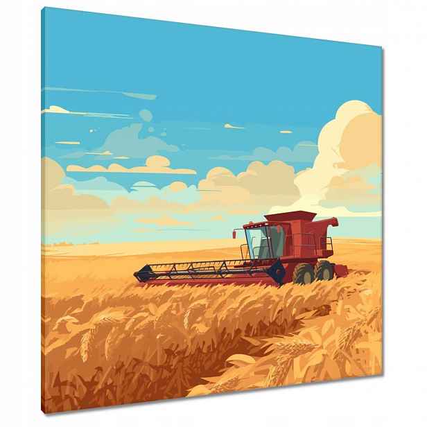 Obrazy 80x80 Červený kombajn v poli na sklizni
