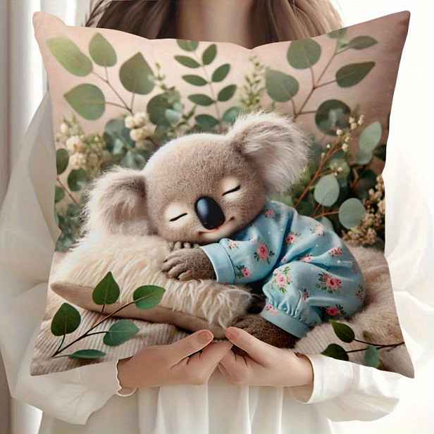 TEMU 1 Polštářový povlak Koala Nap - Měkký polyesterový krátký plyš, 17,7x17,7 palců se zipem, pratelný v pračce, moderní domácí dekorace, květinový