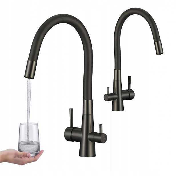 Kuchyňská Baterie S Připojením Vodního Filtru A Flexibilním Výtokem Grafit