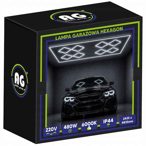 Led lampa Hexagon Stropní panel pro garáž dílnu 480W 6500K 244x484cm