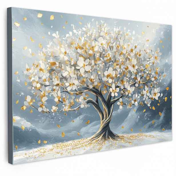 MuchoWow OBRAZ NA PLÁTNĚ Strom - Zima - Strom života - Moderní - Zlatý 120x80 cm