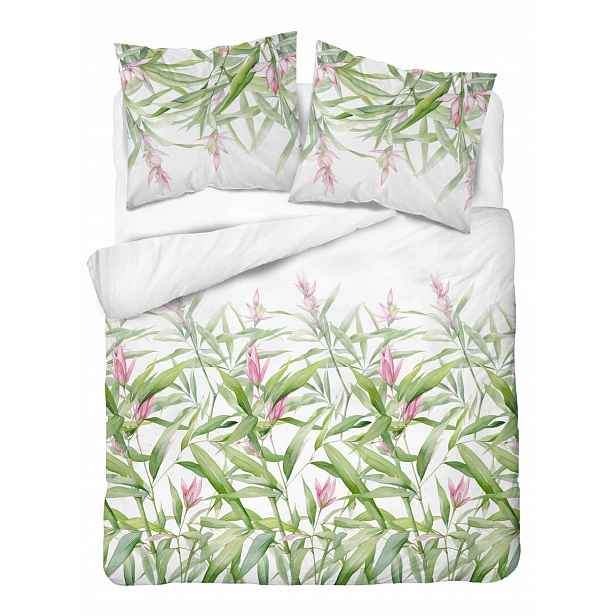 Povlečení 220x200 bílé zelené listy Home Satin