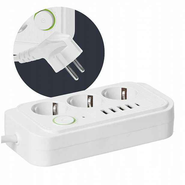 Prodlužovací Kabel Zásuvková Lišta 5 m 3gn 4x Usb-a Usb-c Vypínač Bílý