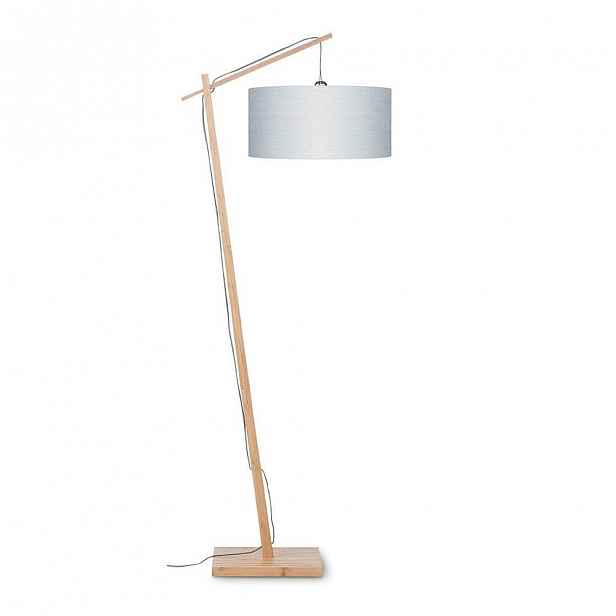 Stojací lampa se světle šedým stínidlem a konstrukcí z bambusu Good&Mojo Andes