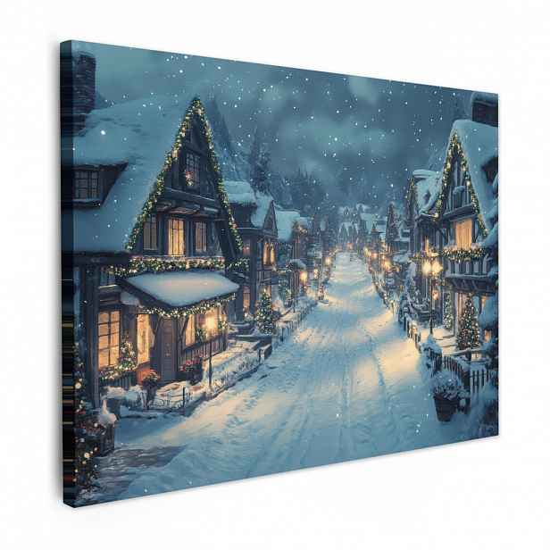 MuchoWow OBRAZ NA PLÁTNĚ Vánoční vesnice - Vánoce - Sníh - Zima 80x60 cm