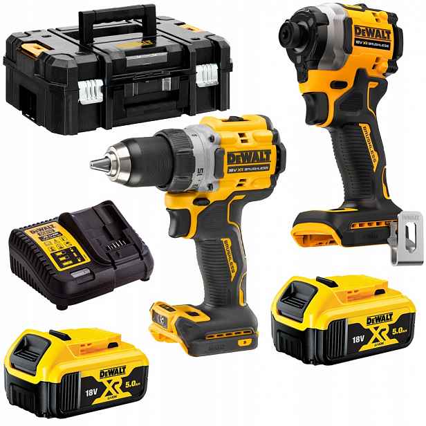 Sada nářadí Combo 2: Aku vrtačka/šroubovák DCD800 aku rázový utahovák DCF850, 2x5Ah 18V DeWALT DCK2051P2T