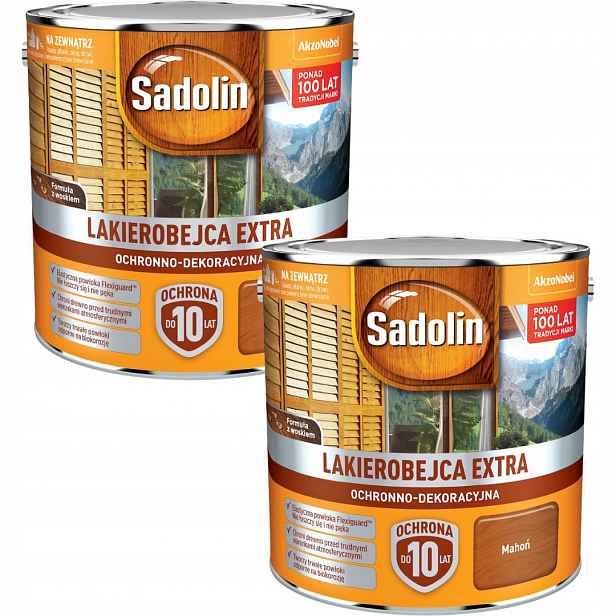 Sada Sadolin Extra 2x2,5L Ochranný Lak Na Dřevo Mahagon 5L