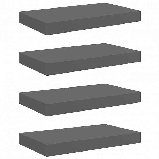 vidaXL Plovoucí nástěnné police 4 ks šedé vysoký lesk 40x23,5x3,8 cm MDF