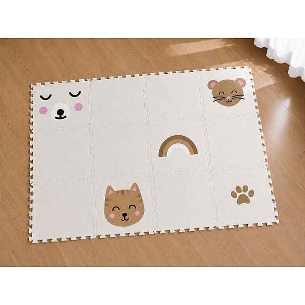 Dvanáctidílná puzzle podlaha do dětského pokoje BÉŽOVÁ
