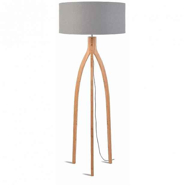 Stojací lampa se světle šedým stínidlem a konstrukcí z bambusu Good&Mojo Annapurna