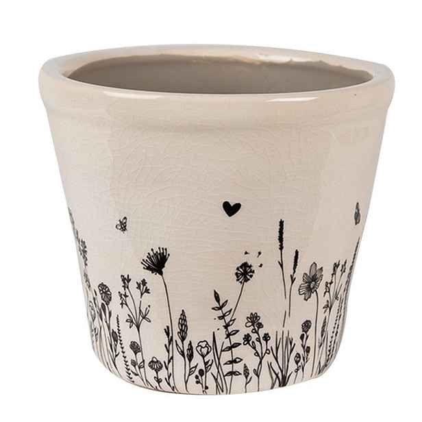 Béžový keramický obal na květináč s lučními květy Flora And Fauna S - Ø 12*11cm Clayre & Eef