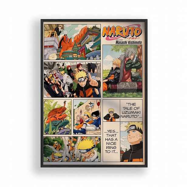 Obraz Naruto Manga Komiks Anime Plakát Rámeček Dřevěný Černý 30x42 cm