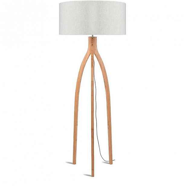 Stojací lampa se světle béžovým stínidlem a konstrukcí z bambusu Good&Mojo Annapurna