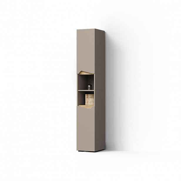 Livinity® KOUPELNOVÁ SKŘÍŇKA Timavo Greige 30 x 180 cm s dveřmi a otevřenými přihrádkami