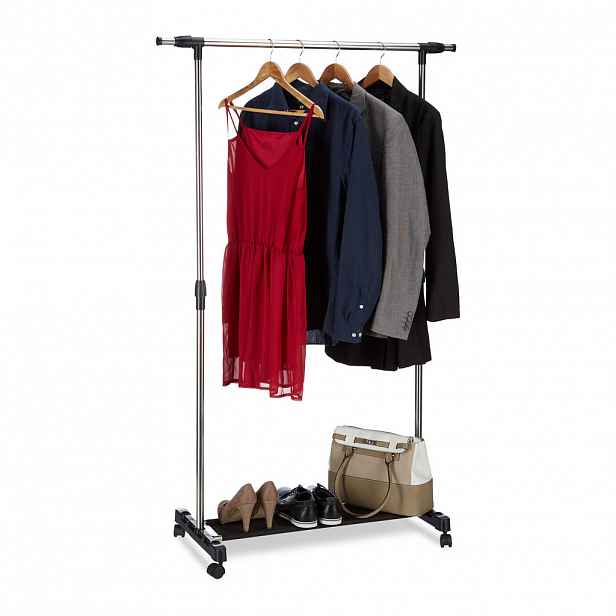 Relaxdays STOJAN NA ODĚVY Stříbrný na kolečkách 96-162 cm