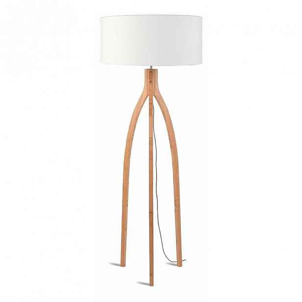 Stojací lampa s bílým stínidlem a konstrukcí z bambusu Good&Mojo Annapurna